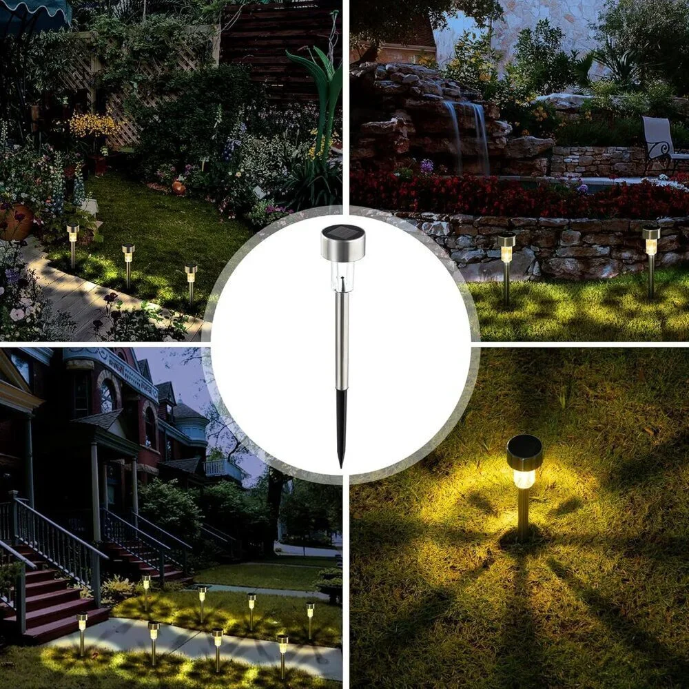 Solar Outdoor Lights Stainless Steel Pack 12 Warm White Waterproof Garden Path